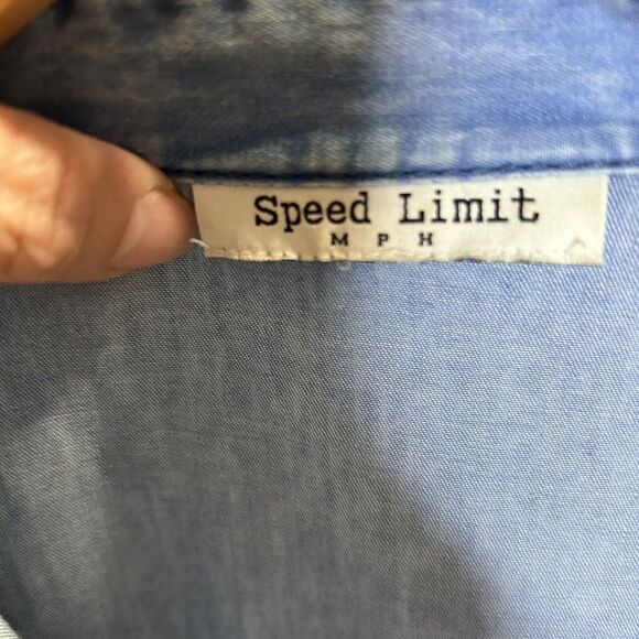 Girl Speed Limit MPH Button Down Denim Dress Waist Tie - Picture 2 of 7